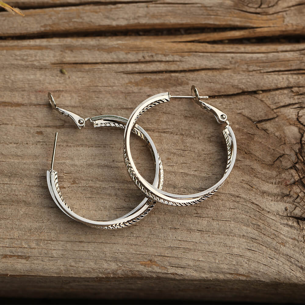 Twisted Silver Hoop Earrings Plated with 14k Gold