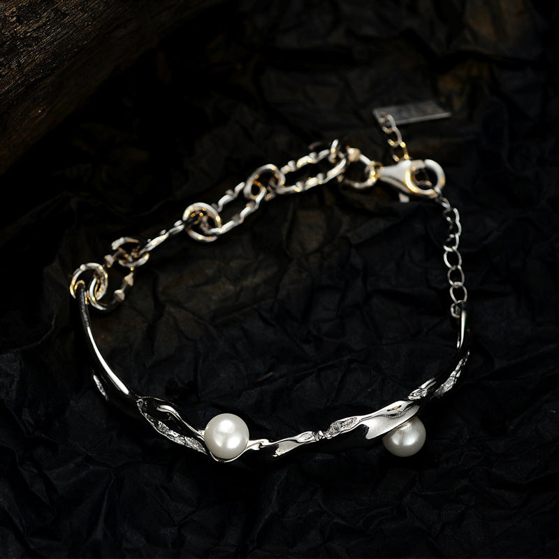 Double Layer Sterling Silver Bracelet with Pearl