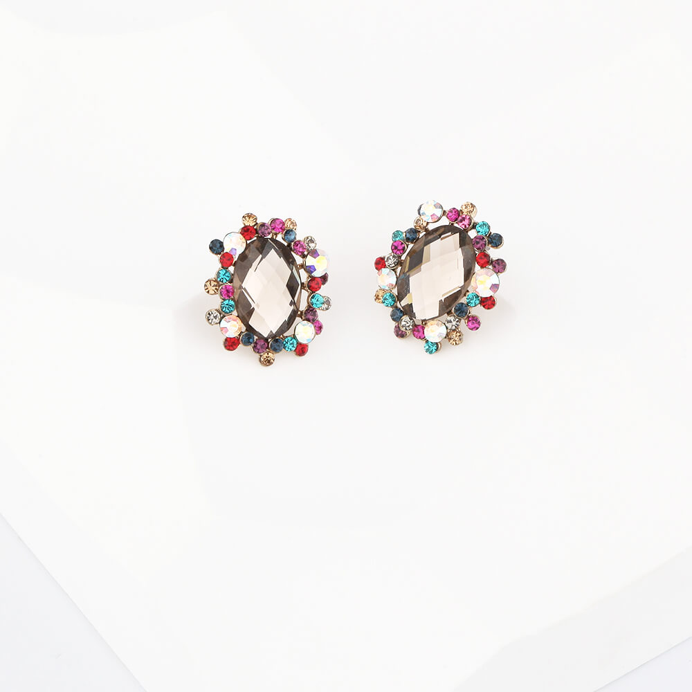 Multicolored Stud Earring with Crystal and Cubic Stone Clutter