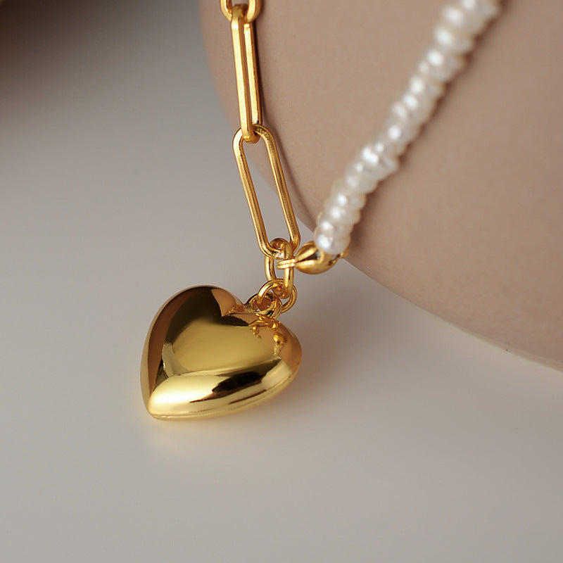 half bead half chain heart pendant necklace