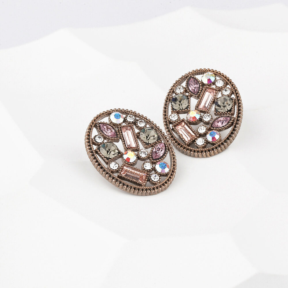 Round 14k Gold Plated Earring with Czech Crystal Clutter