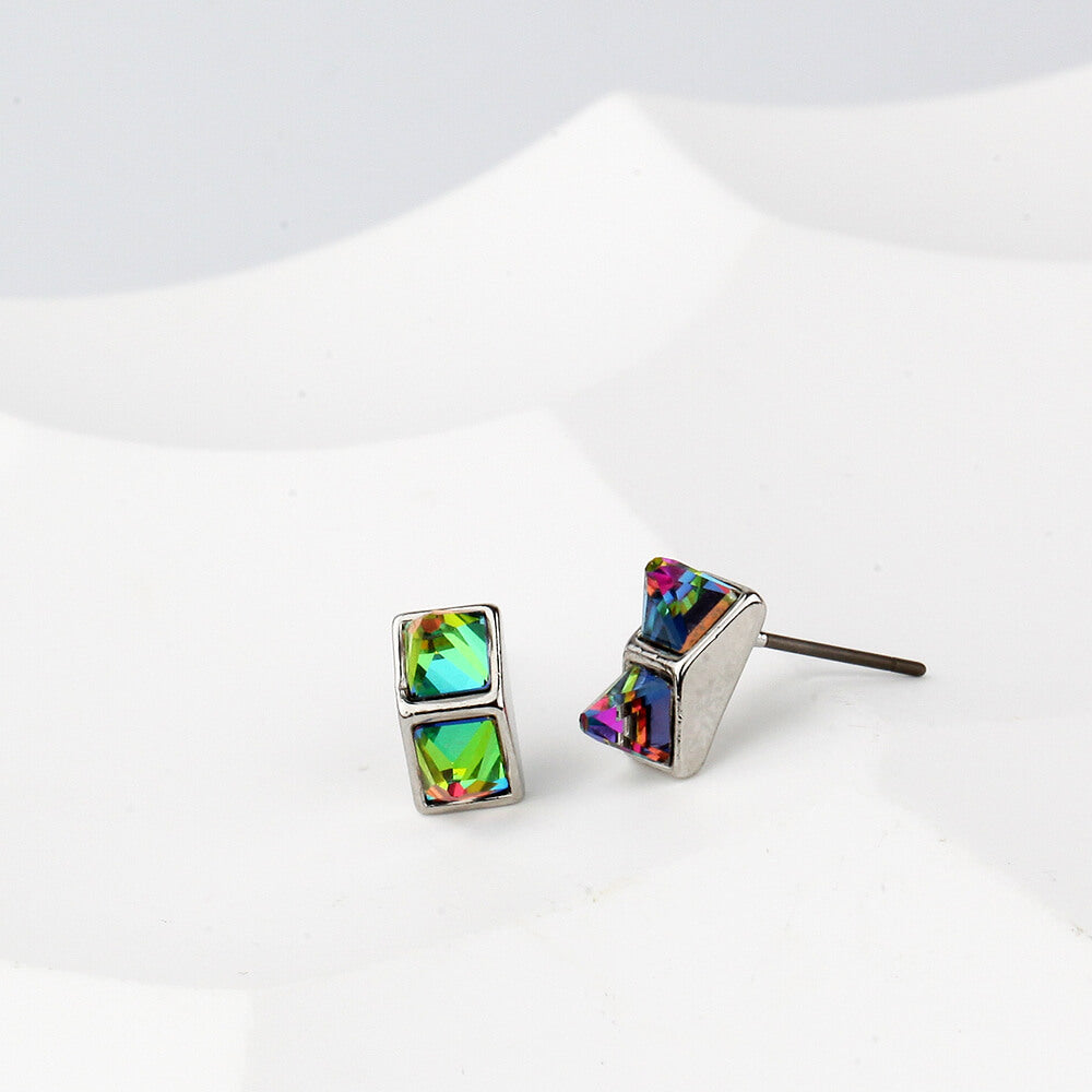 Princess Cut Stud Earrings with Rainbow Crystal