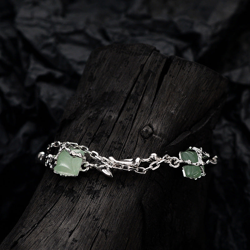 Original Sterling Silver Chain Bracelet with 2 Mint Green Jade