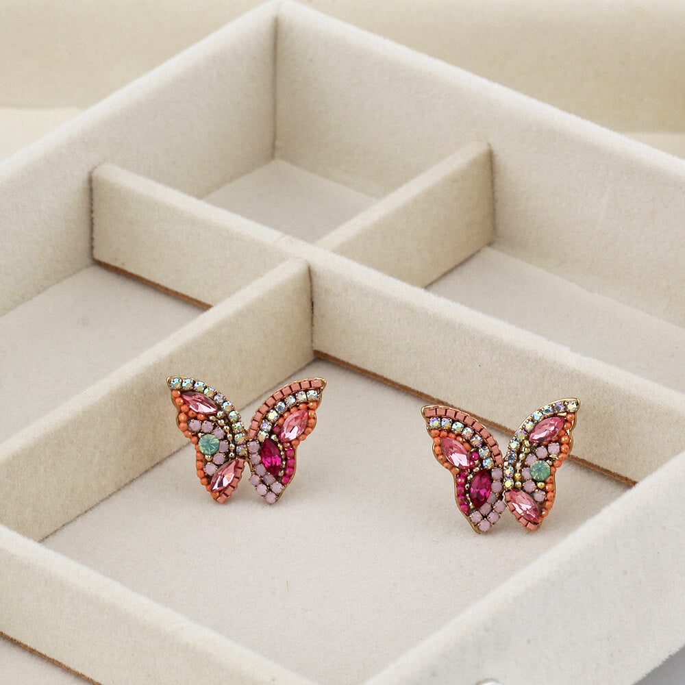 Glam Butterfly Crystal Cluster Stud Earrings