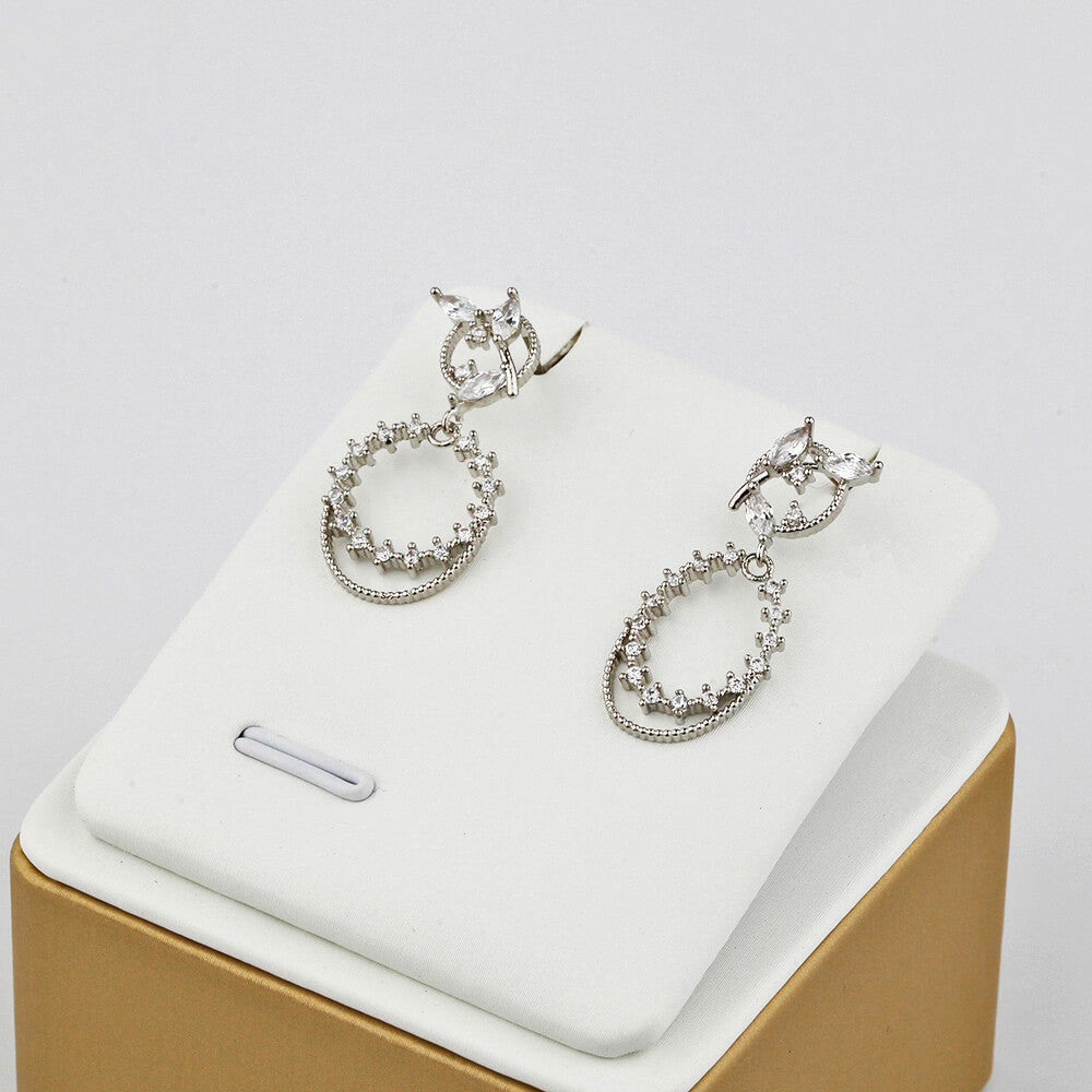 Silver Crystal Water Drop Earring with Cubic Stones