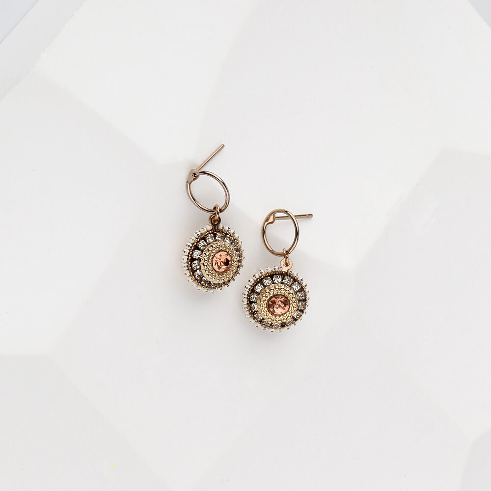 Round Vintage Black Crystal Earrings with Cubic Stones