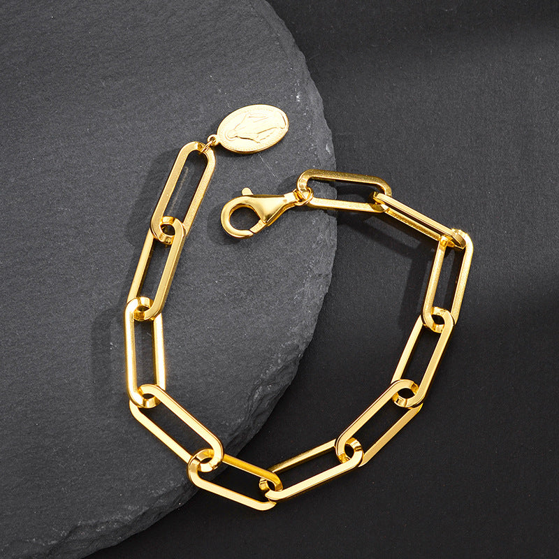 Gold-Plated Sterling Silver Chunky Link Bracelet with Pendant