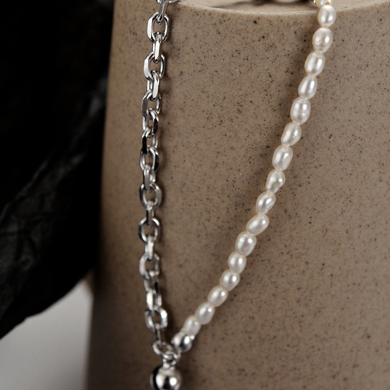 wrist chain with pearls and link chain