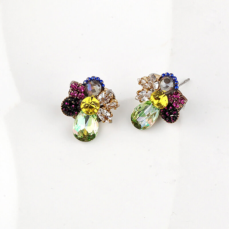 Floral Multicolored Crystal Cluster Stud Earrings