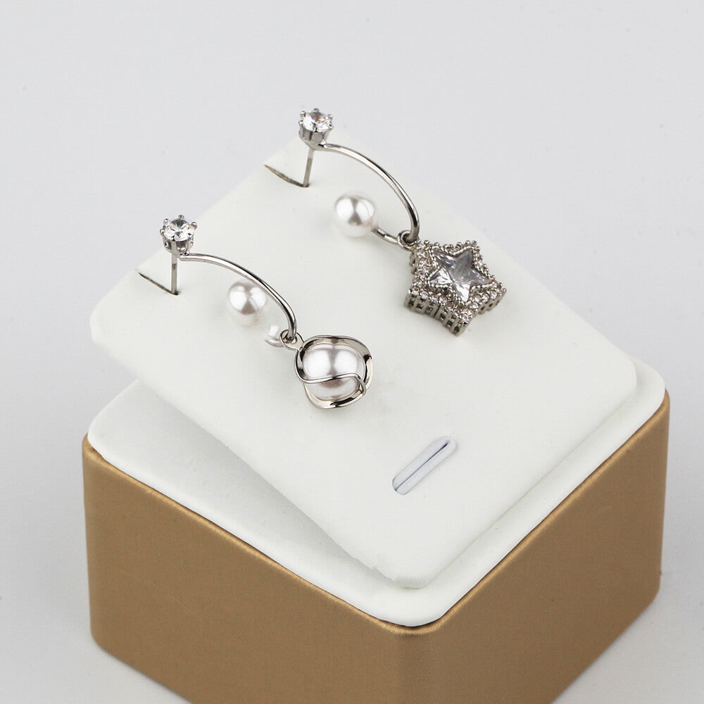 Sterling Silver Crystal Drop Earrings with Star Pearl