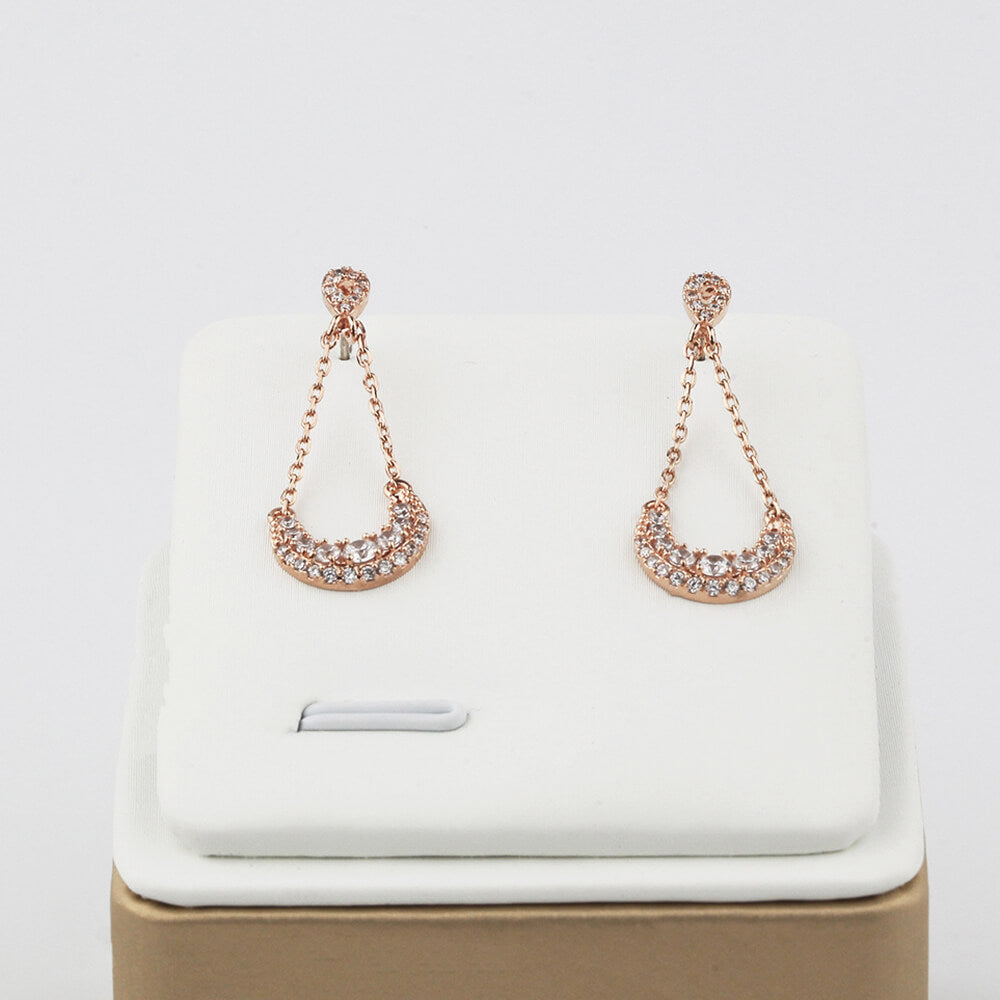 Rose Gold Fashion Earring with Clear Crystal Stones
