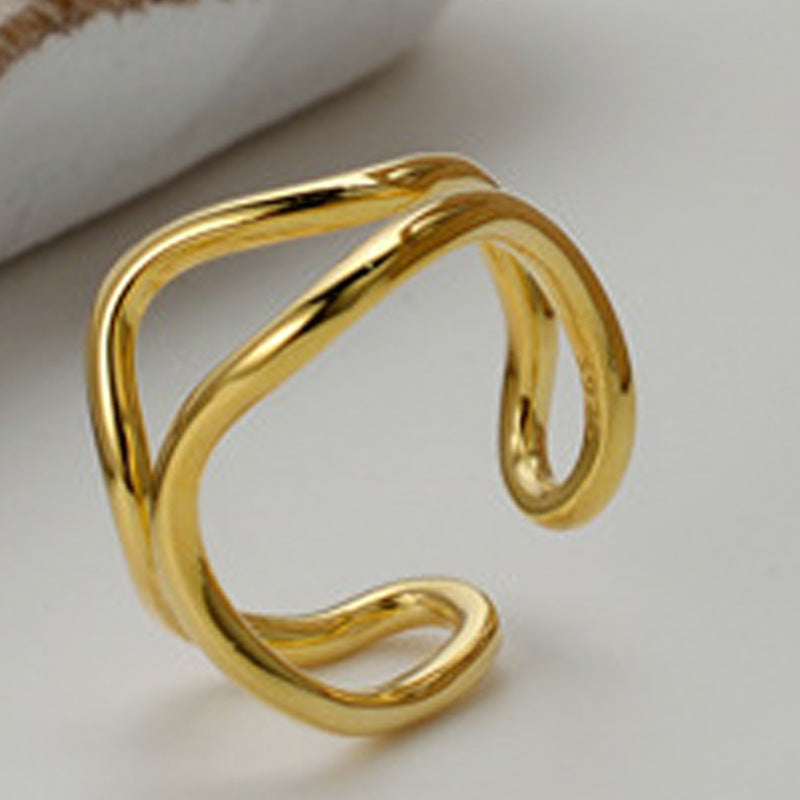 Double Band Wavy Ring in 18k Gold or S925 Silver Finish