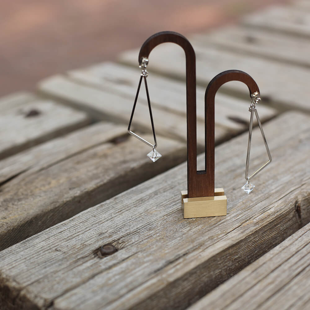 Silver Triangle Drop Earring with Crystal Stone Detail