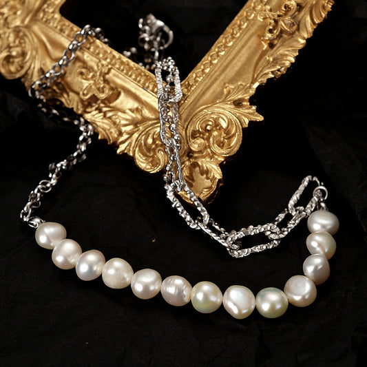 Solid 925 Silver Baroque Necklace with Pearls
