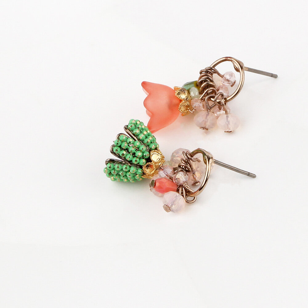 Mixed Crystal Floral Earrings with Gold Metal