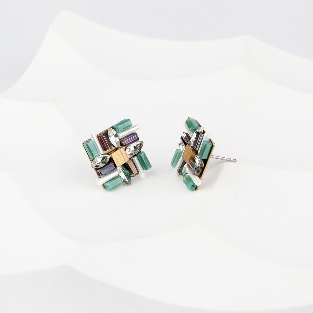 Rhombus Crystal Stud Earring in Fine Silver