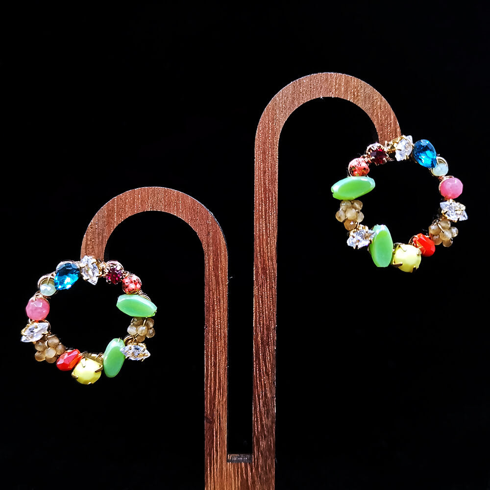 Mixed Vibrant Crystal Beaded Earrings in Round Shape