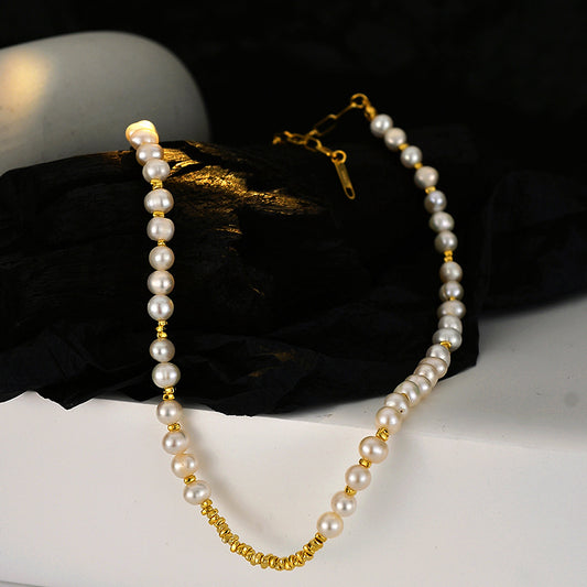 Pearl Bead Necklace with Sterling Silver or 18k Gold Chain