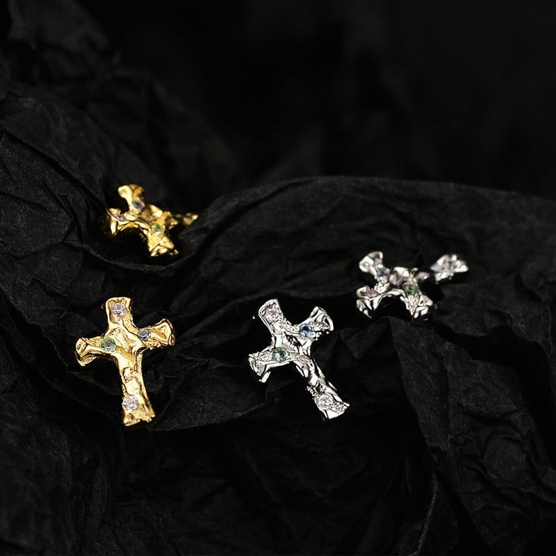 Ornate 925 Silver and 18k Gold-Plated Cross Earrings