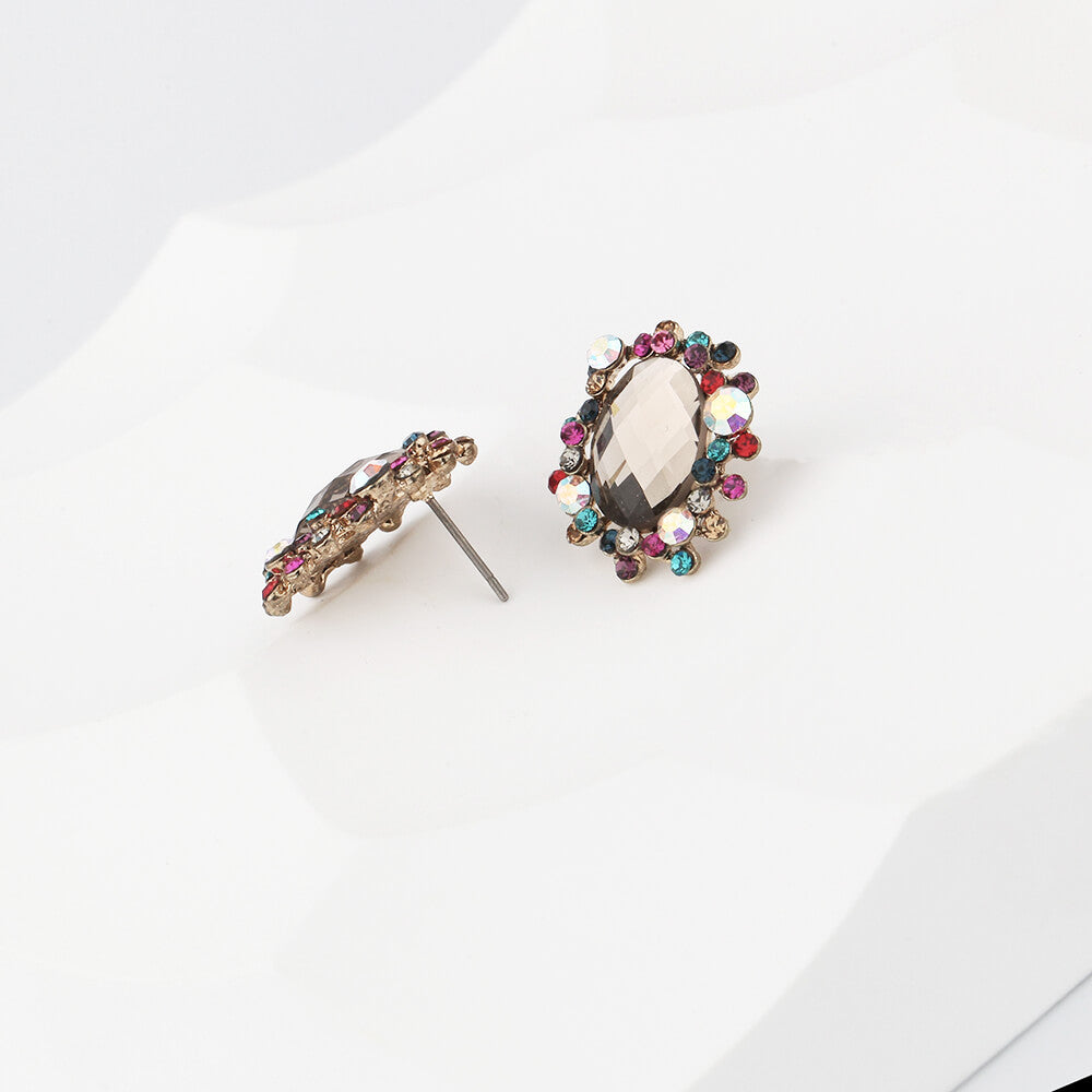 Multicolored Stud Earring with Crystal and Cubic Stone Clutter