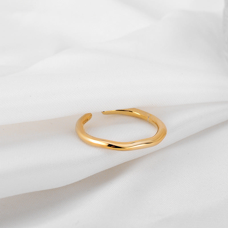 Asymmetrical Resizable Genuine S925 Ring in 18k Gold or Sterling Silver Finish