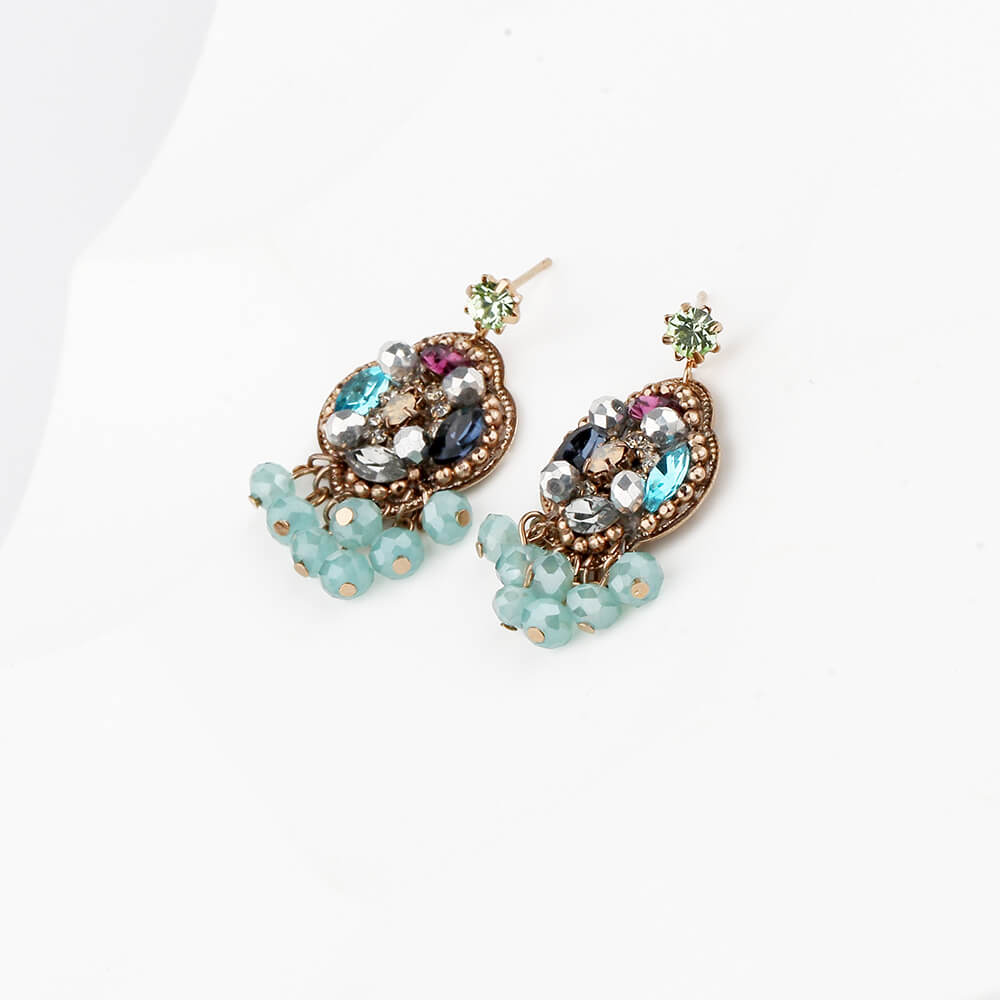 Gold Plated Mint-Green Crystal Drop Earrings