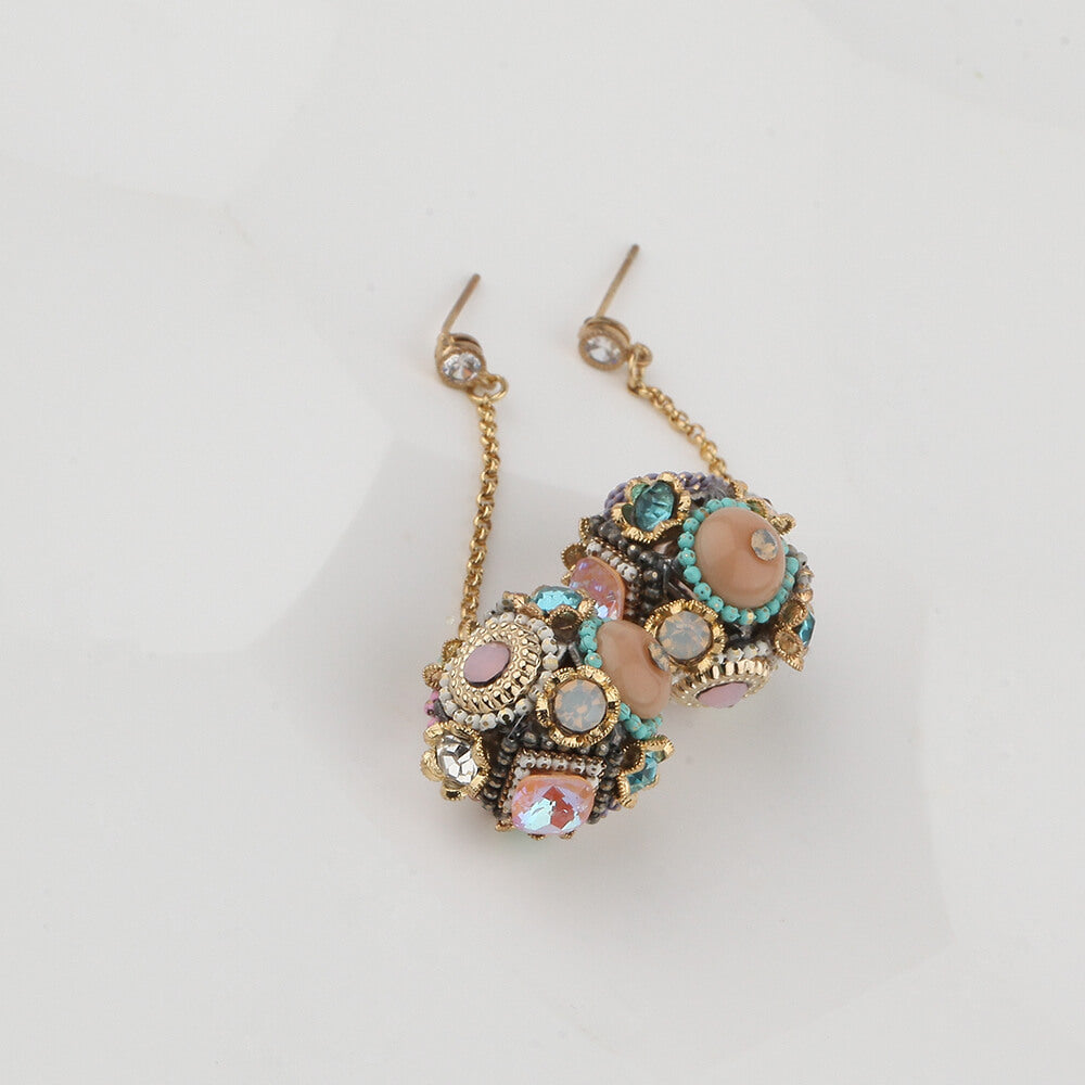 14k Gold Plated Round Drop Earrings with Crystals and Cubic Stones