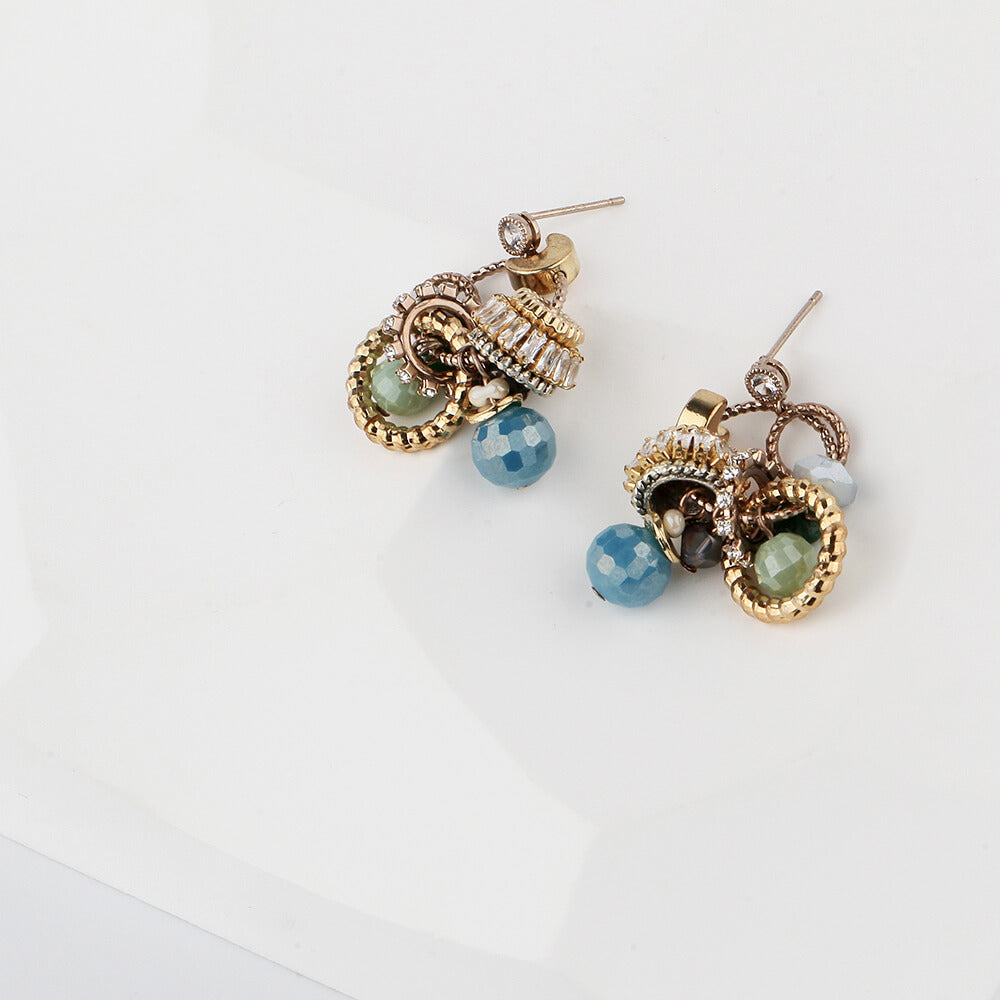 Gold Plated Dangle Earrings with Beads and Crystals