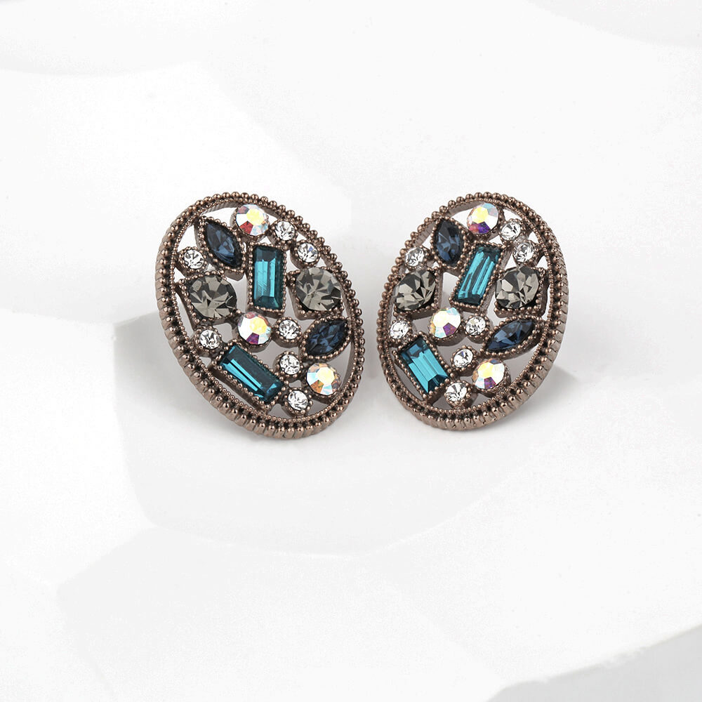 Round 14k Gold Plated Earring with Czech Crystal Clutter