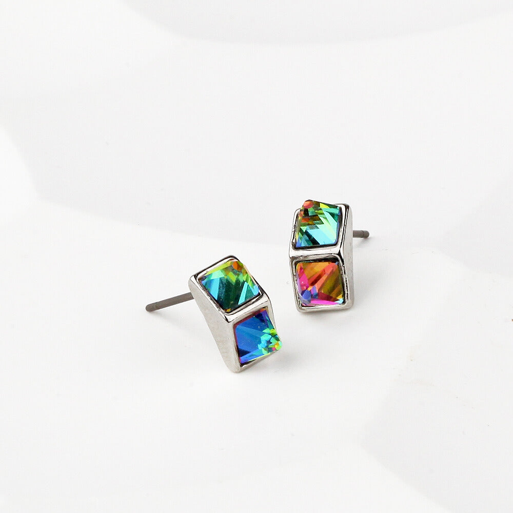 Princess Cut Stud Earrings with Rainbow Crystal