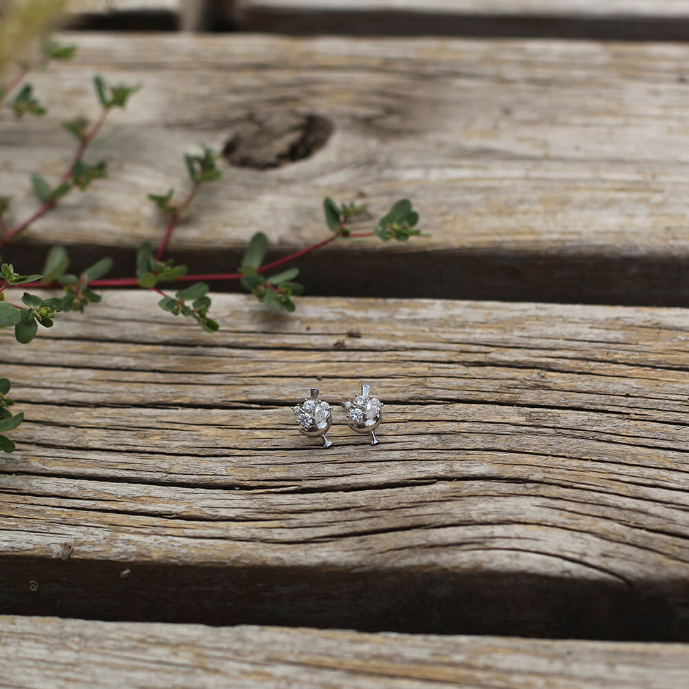 Cocktail Glass Stud Earrings with Crystal and Cubic Stone