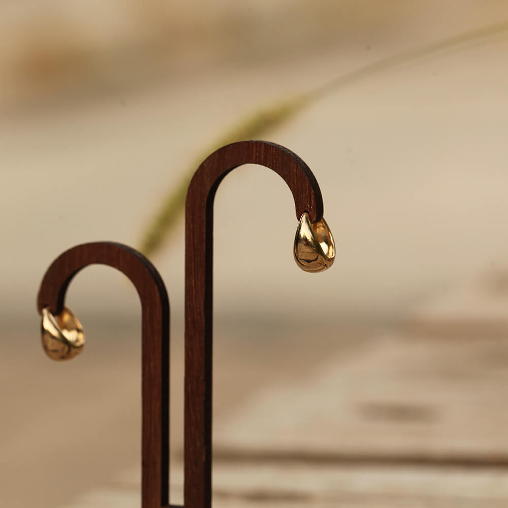 Small Gold Bean-Shape Hoop Earring with Glossy Finish