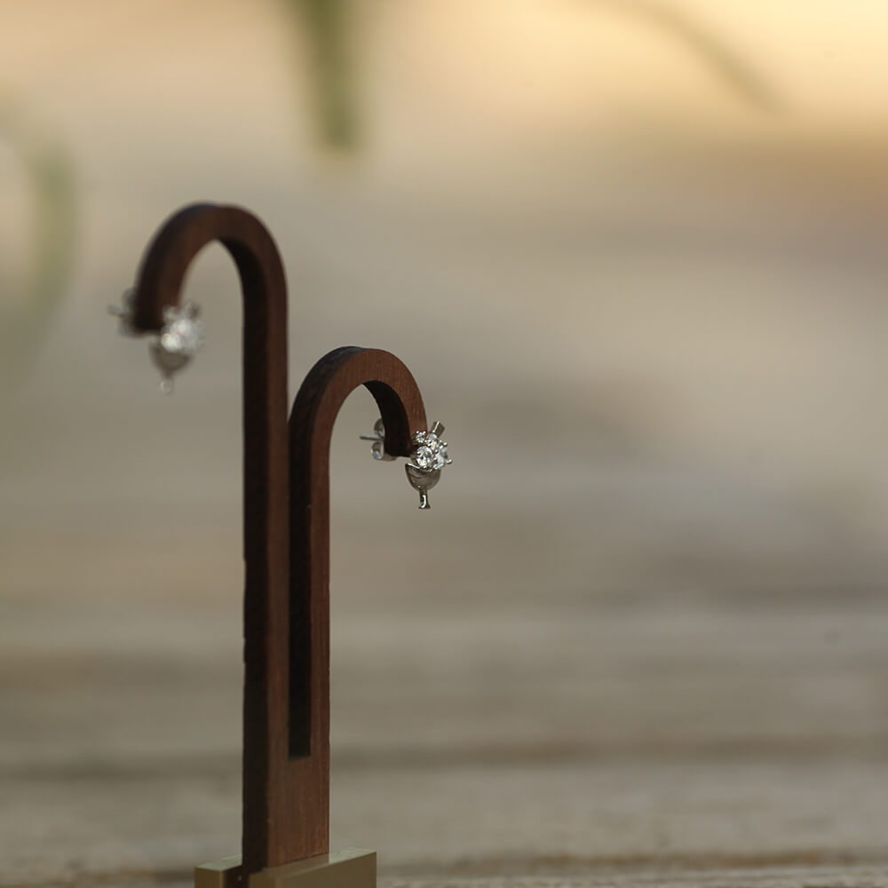 Cocktail Glass Stud Earrings with Crystal and Cubic Stone