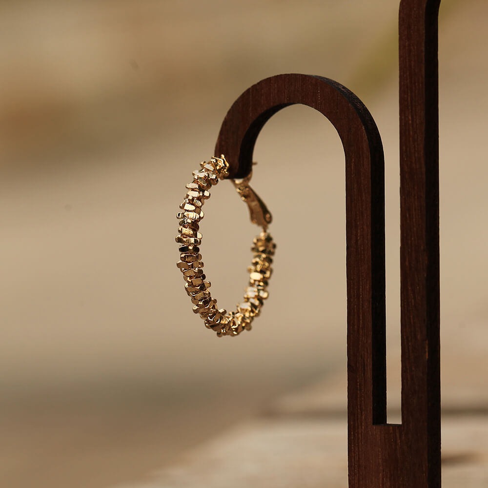Textured 14k Gold Plated Round Hoop Earring