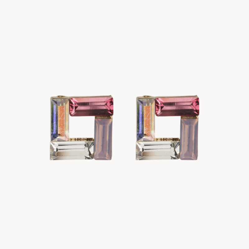 Lucent Crystal Square-Cut Earrings with Fine Silver