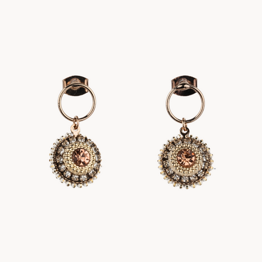 Round Vintage Black Crystal Earrings with Cubic Stones