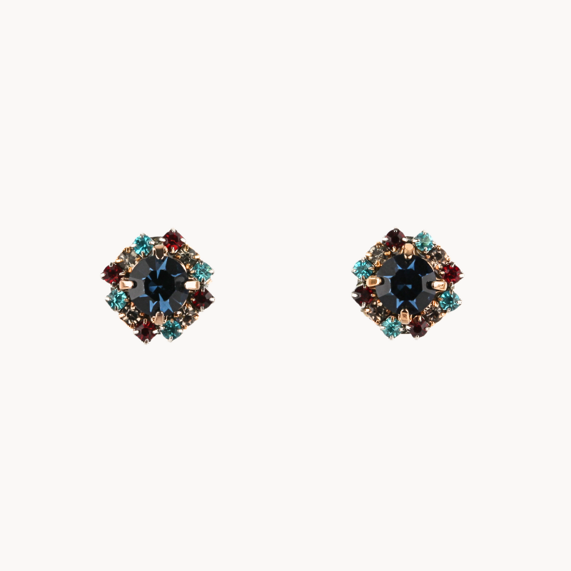 Multicolored Round Crystal Stud Earrings with Fine Silver