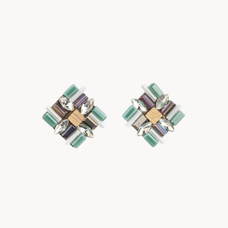 Rhombus Crystal Stud Earring in Fine Silver