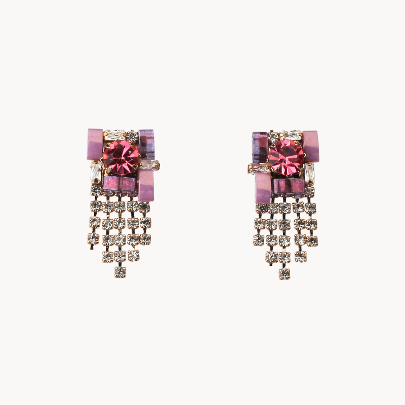 Pink Cubic Zirconia Earrings with Crystal Stone Drop