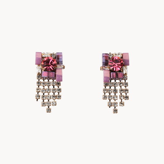 Pink Cubic Zirconia Earrings with Crystal Stone Drop