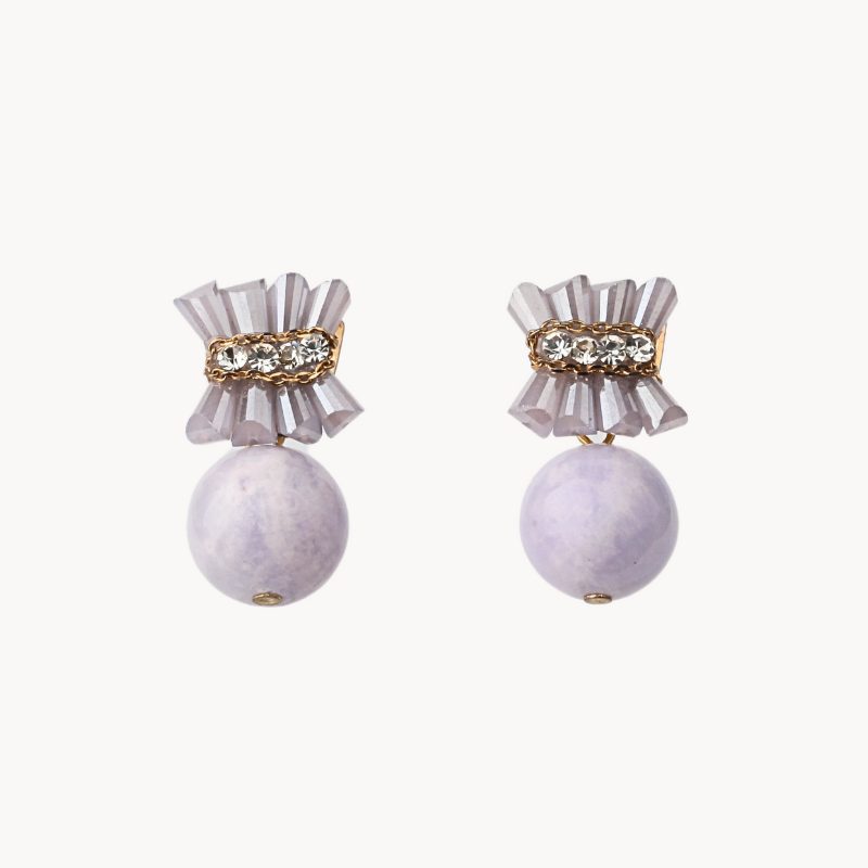 White Pearl Stud Earrings with Crystals