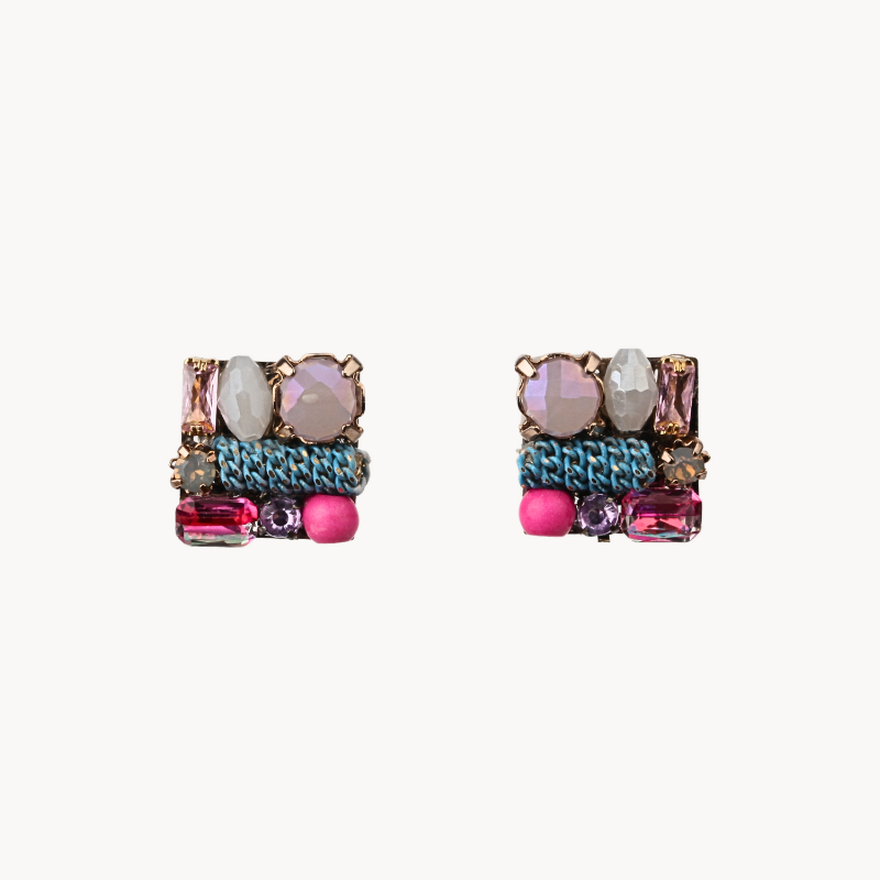 Multicolored Cubic Zirconia Stud Earrings with Beads