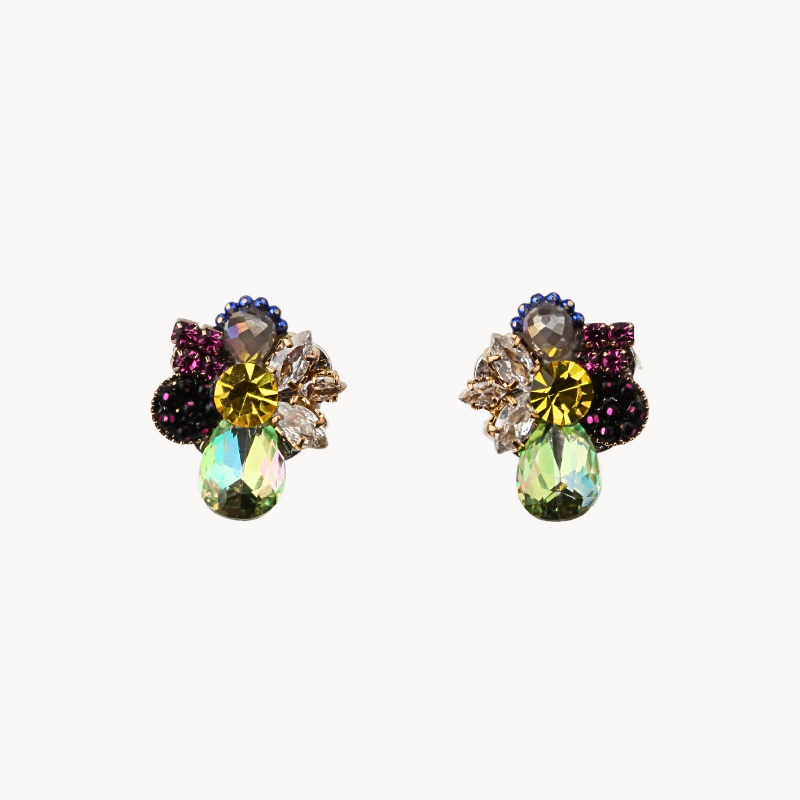 Floral Multicolored Crystal Cluster Stud Earrings