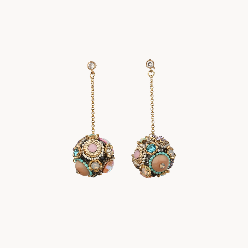 14k Gold Plated Round Drop Earrings with Crystals and Cubic Stones