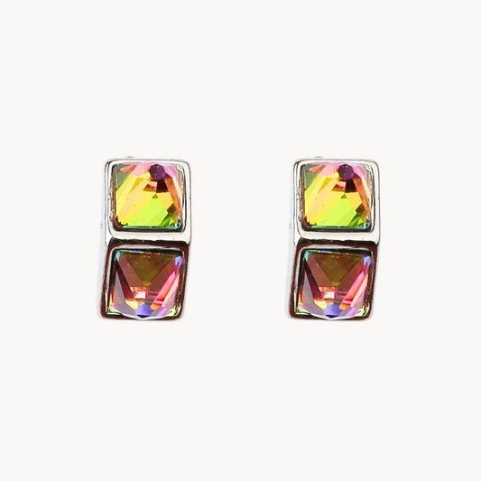 Princess Cut Stud Earrings with Rainbow Crystal