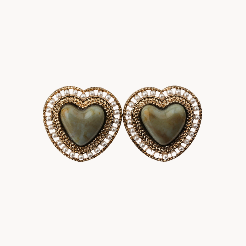 14k Gold Plated Love-Shape Stud Earrings with Large Pearl