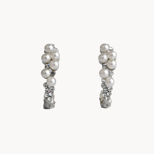 White Pearl and 14k Gold Plated Curved Earrings