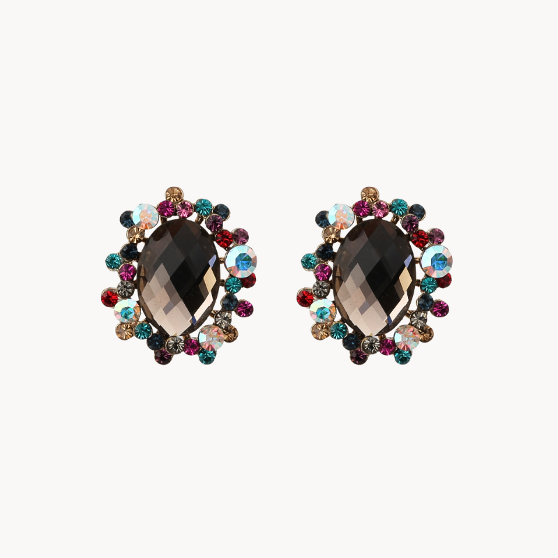 Multicolored Stud Earring with Crystal and Cubic Stone Clutter