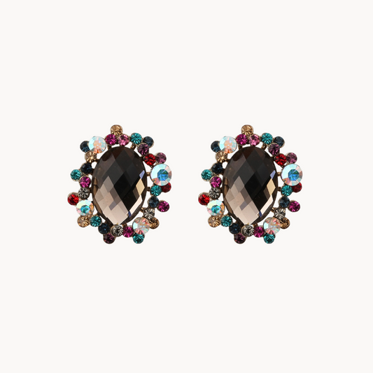 Multicolored Stud Earring with Crystal and Cubic Stone Clutter