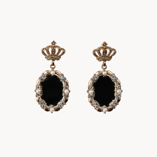 12k Gold-Plated Royal Statement Drop Earrings with Pearls